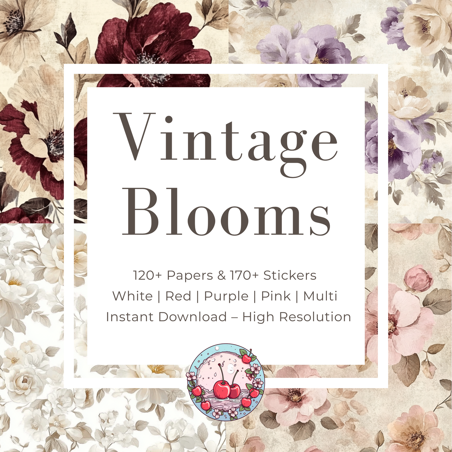 🧁 Vintage Blooms Scrapbook Kit – 100+ Floral Papers & Stickers | Printable 5 Junk Journal Ephemera