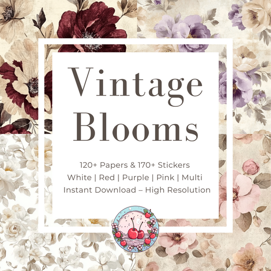 🧁 Vintage Blooms Scrapbook Kit – 100+ Floral Papers & Stickers | Printable 5 Junk Journal Ephemera
